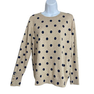 BODEN Sweater Womens Sz Large Eldon Round Neck Polka Dot Navy Beige